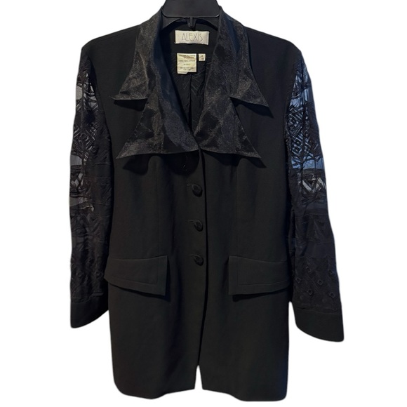 ALEXIS Vintage Black Blazer Dress w/ Lace Sleeves - Picture 2 of 6